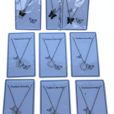 Sparkling butterfly and ring-shaped necklaces