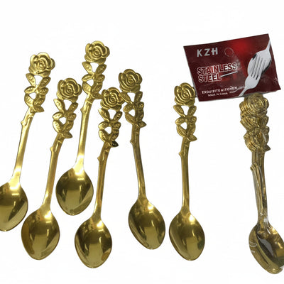 Rose Design Golden Tea & Coffee Spoons Set