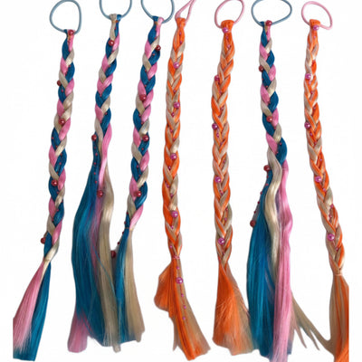 Pearl-Accented Colorful Hair Braids with Elastic Ties