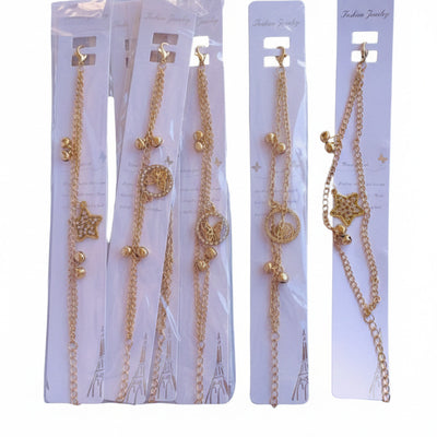 Elegant Double-Layer Gold Anklet with Sparkling Charms.
