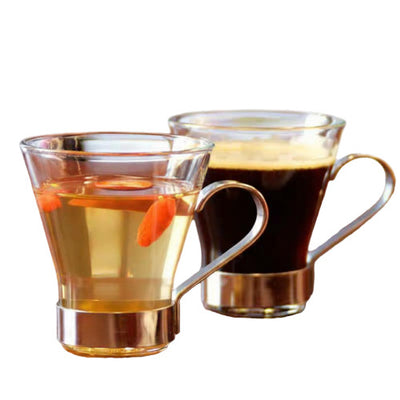 Luxury Glass Cup with Stainless Steel Base and Handle