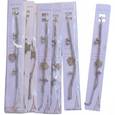 Elegant Double-Layered Heart Charm Anklet with Mini Bells.