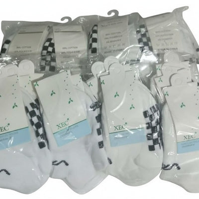Premium Cotton Ankle Socks For Baby - White with Black Checkered Pattern