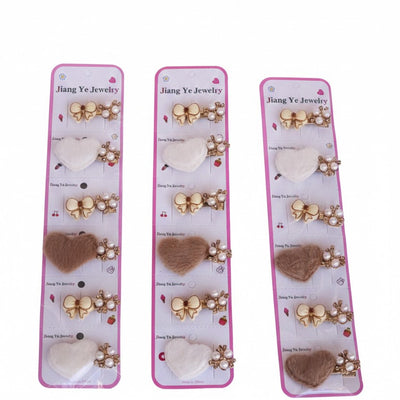 Elegant Velvet Heart & Bow Hair Clip Set (6Pcs)