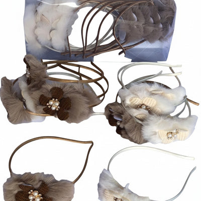 Elegant Winter Fur Headband Set – Pearl & Floral Accent