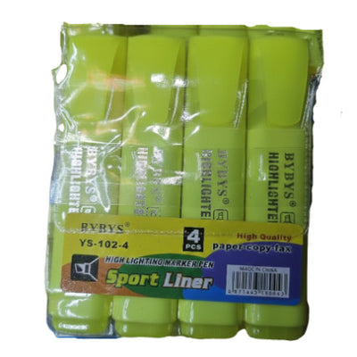 BYBYS Sport Liner Highlighter Pens - Pack of 4 Neon Colors